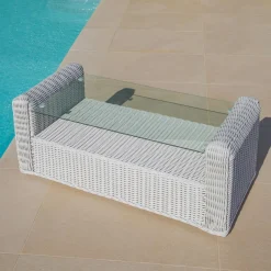 Salon de jardin en résine tressée 5 places 4 pcs Calvi Blanc et gris clair