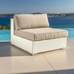 Salon de jardin en résine tressée 2 places 3 pcs Palma Blanc et taupe