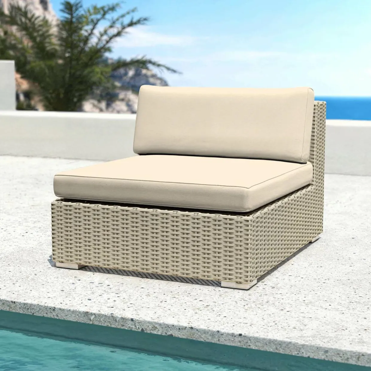 Salon de jardin en résine tressée 4 places 5 pcs Palma Gris et beige