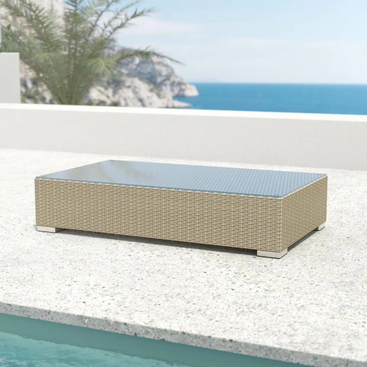 Salon de jardin en résine tressée 4 places 5 pcs Palma Gris et beige