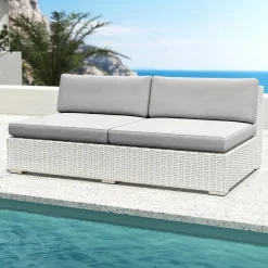 Salon de jardin en résine tressée 4 places 4 pcs Palma Blanc et gris