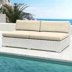 Salon de jardin en résine tressée 4 places 4 pcs Palma Blanc et beige