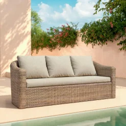 Salon de jardin en résine tressée 7 places 5 pcs Calvi Sepia et taupe