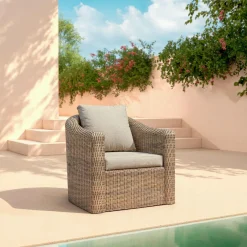 Salon de jardin en résine tressée 7 places 5 pcs Calvi Sepia et taupe