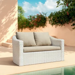 Salon de jardin en résine tressée 7 places 5 pcs Calvi Blanc et taupe