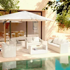 Salon de jardin en résine tressée 7 places 5 pcs Calvi Blanc