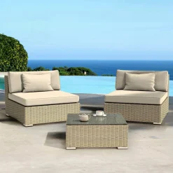 Salon de jardin en résine tressée 2 places 3 pcs Palma Gris et beige