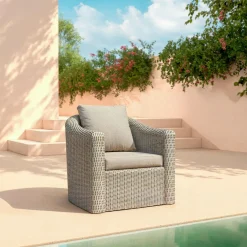 Salon de jardin en résine tressée 4 places 4 pcs Calvi Gris et taupe