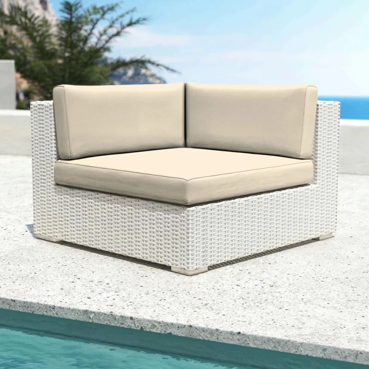 Salon de jardin en résine tressée 4 places 5 pcs Palma Blanc et beige