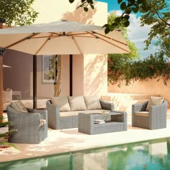 Salon de jardin en résine tressée 5 places 4 pcs Calvi Gris et taupe