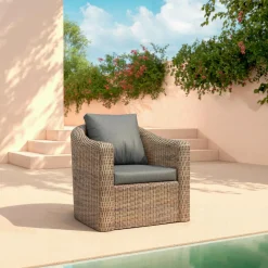 Salon de jardin en résine tressée 4 places 4 pcs Calvi Sepia et gris foncé