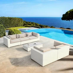 Salon de jardin en résine tressée 5 places 6 pcs Palma Blanc et taupe