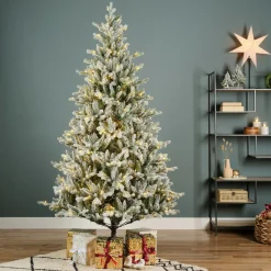 Sapin de Noël artificiel lumineux 430 LED (H210 cm) Allix Vert enneigé