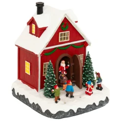 Scène de vie illuminée et animée (H18 cm) Père Noël et enfants