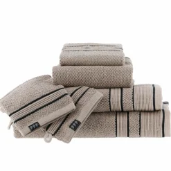 Serviette de bain coton (30 x 50 cm) Black Line Gris ficelle / noir