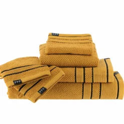 Serviette de bain coton (30 x 50 cm) Black Line Jaune ocre / noir