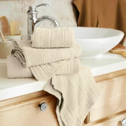 Serviette de bain gaze de coton (70 x 130 cm) Gaïa Beige pampa