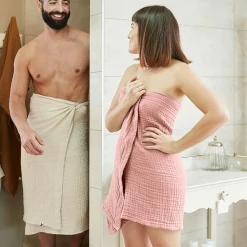 Serviette de bain gaze de coton (50 x 90 cm) Gaïa Rose pêche