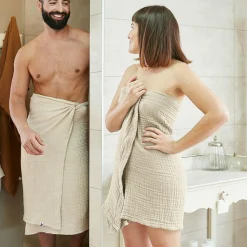 Serviette de bain gaze de coton (50 x 90 cm) Gaïa Beige pampa