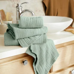 Serviette de bain gaze de coton (50 x 90 cm) Gaïa Vert eucalyptus