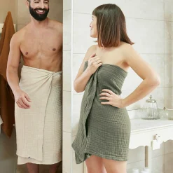 Serviette de bain gaze de coton (50 x 90 cm) Gaïa Vert romarin