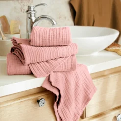 Serviette de bain gaze de coton (90 x 150 cm) Gaïa Rose pêche