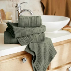 Serviette de bain gaze de coton (90 x 150 cm) Gaïa Vert romarin