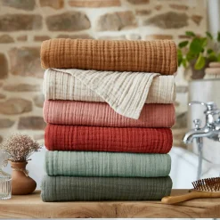 Serviette de bain gaze de coton (90 x 150 cm) Gaïa Vert romarin