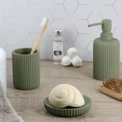 Set d'accessoires salle de bain résine Strié Vert kaki