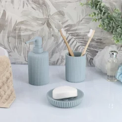 Set d'accessoires salle de bain résine Strié Bleu clair