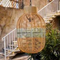 Suspension de jardin solaire résine tressée LED (D27 cm) Toscane Vert