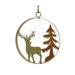 Suspension de Noël (D12 cm) Caribou des forêts Or pailleté