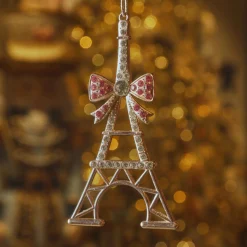 Suspension de Noël en métal (H11 cm) Tour Eiffel strass dorée