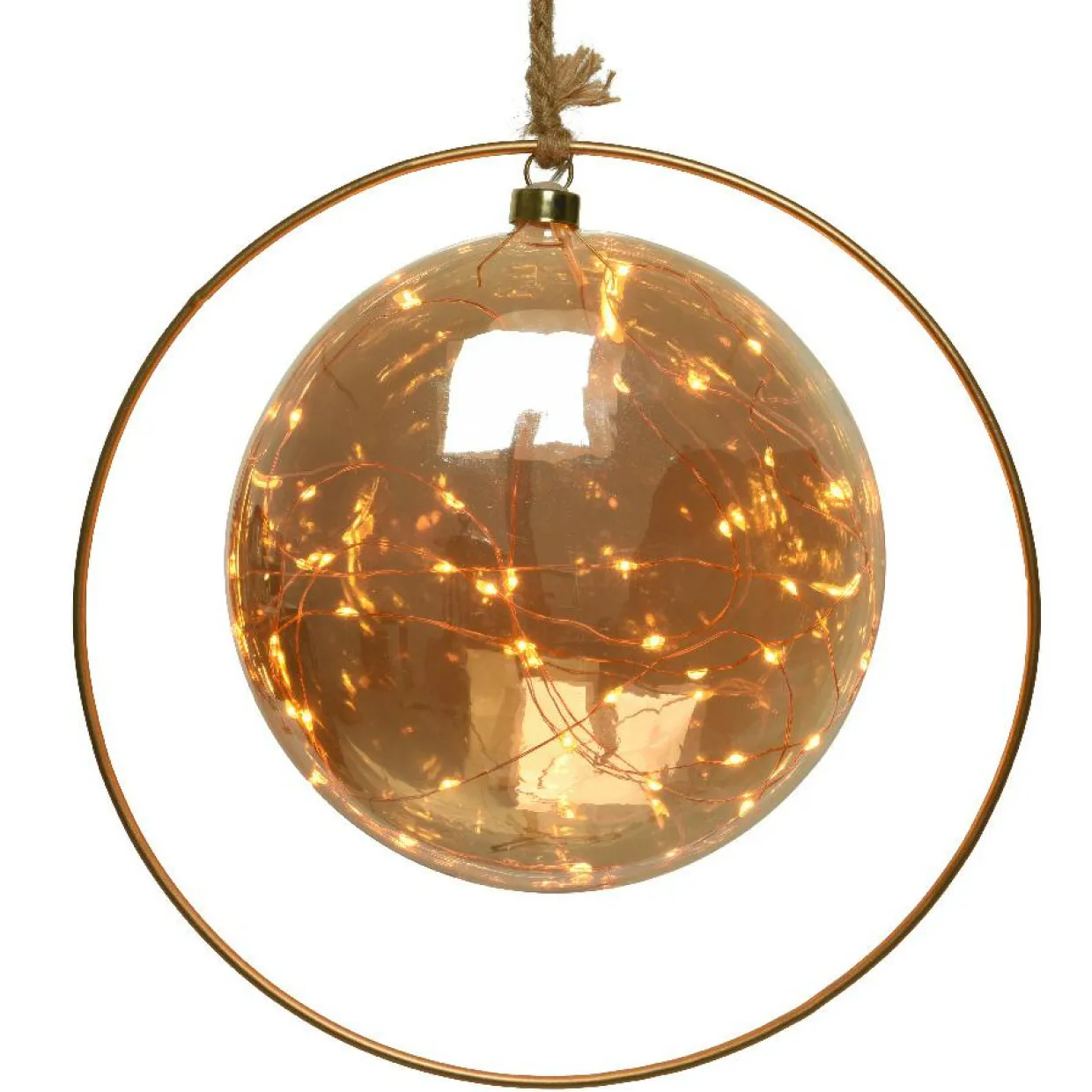 Suspension lumineuse à piles 30 LED (D20 cm) Lune d’Hiver Ambre et blanc chaud