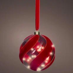 Suspension lumineuse à piles 40 LED (D20 cm) Boule de Venezia Rouge