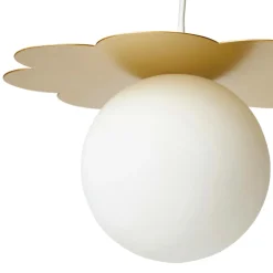 Suspension lumineuse en métal et verre (D34 cm) Nacre Or