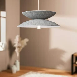 Suspension lumineuse feutre et métal (D46 cm) Nimbus Grise