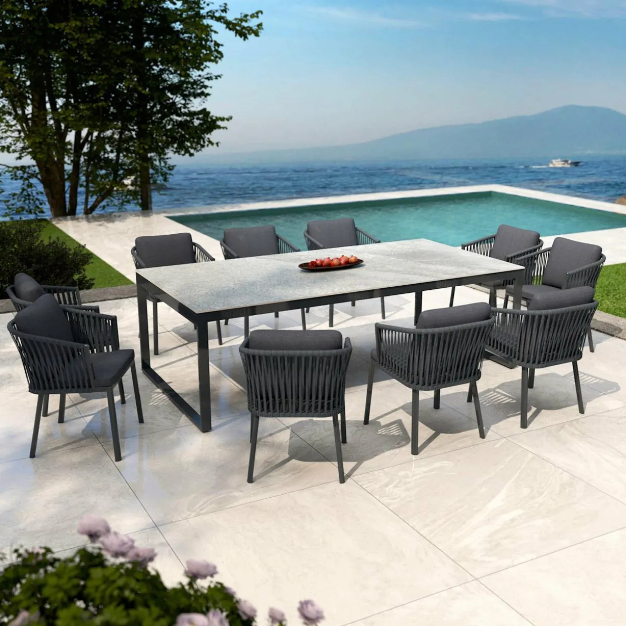 Table de jardin en aluminium et céramique 10 places (240 x 120 cm) Kore Gris et gris anthracite