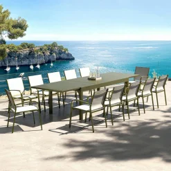 Table de jardin extensible aluminium 12 places (200/320 x 100 cm) Murano Vert olive
