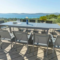 Table de jardin extensible en verre 12 places (200/320 x 100 cm) Murano Gris anthracite