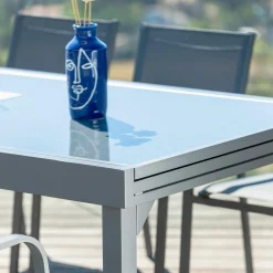 Table de jardin extensible en verre 12 places (200/320 x 100 cm) Murano Gris anthracite