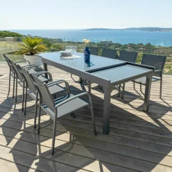 Table de jardin extensible en verre 12 places (200/320 x 100 cm) Murano Gris anthracite