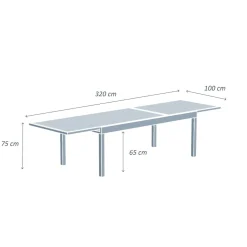 Table de jardin extensible en verre 12 places (200/320 x 100 cm) Murano Gris anthracite