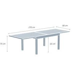 Table de jardin extensible en verre 10 places (135/270 x 90 cm) Murano Blanc
