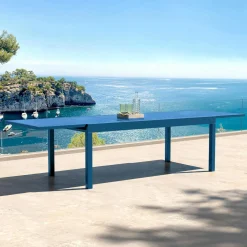 Table de jardin extensible en verre 12 places (200/320 x 100 cm) Murano Bleu pétrole