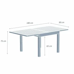 Table de jardin extensible en aluminium 8 places (90/180 x 90 cm) Murano Blanc