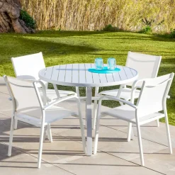 Table de jardin ronde en aluminium 5 places (D105 cm) Murano Blanc