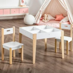 Table et 2 chaises enfant bois tableau (H49,5 cm) Charlie Blanc