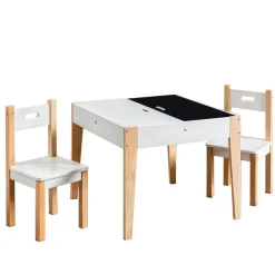 Table et 2 chaises enfant bois tableau (H49,5 cm) Charlie Blanc