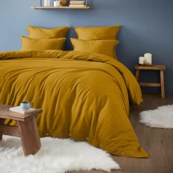 Taie de traversin flanelle de coton (L185 cm) Nina Jaune ocre